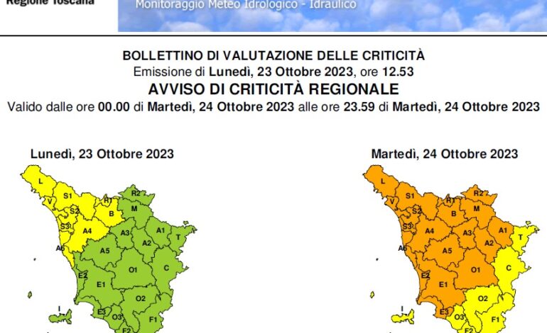 Allerta arancione per possibili forti temporali e rischio idrogeologico/idraulico del reticolo minore. Chiuse le scuole