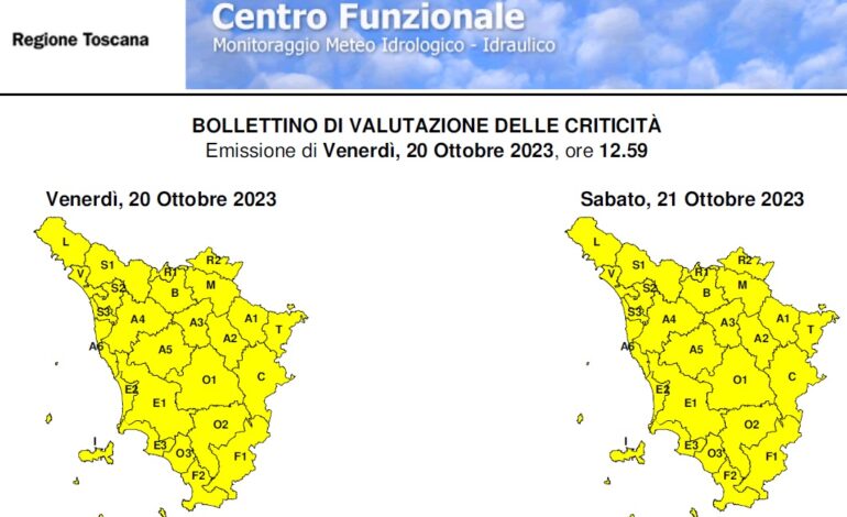 Codice giallo per possibili forti temporali, rischio idrogeologico/idraulico e mareggiate