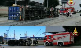 Tir si ribalta in via Da Vinci, soccorso l'autista